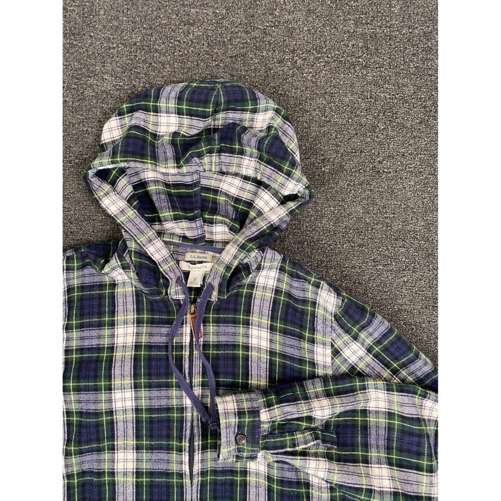 LL Bean Scotch‎ Plaid Flannel Hoodie Relaxed Fit Womens Medium Full Zip Outdoors